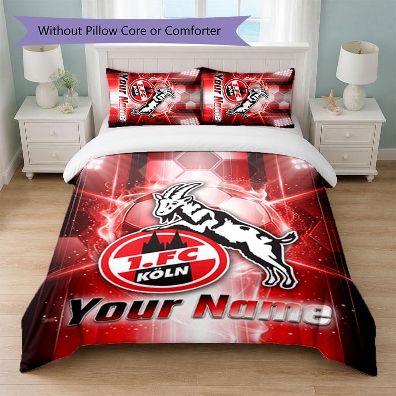 FC Köln Custom Name Text Bedding Set 1 Duvet Cover+2 Pillowcases Soccer Logo Personalized Gift For Special Occasion Bedroom Decor