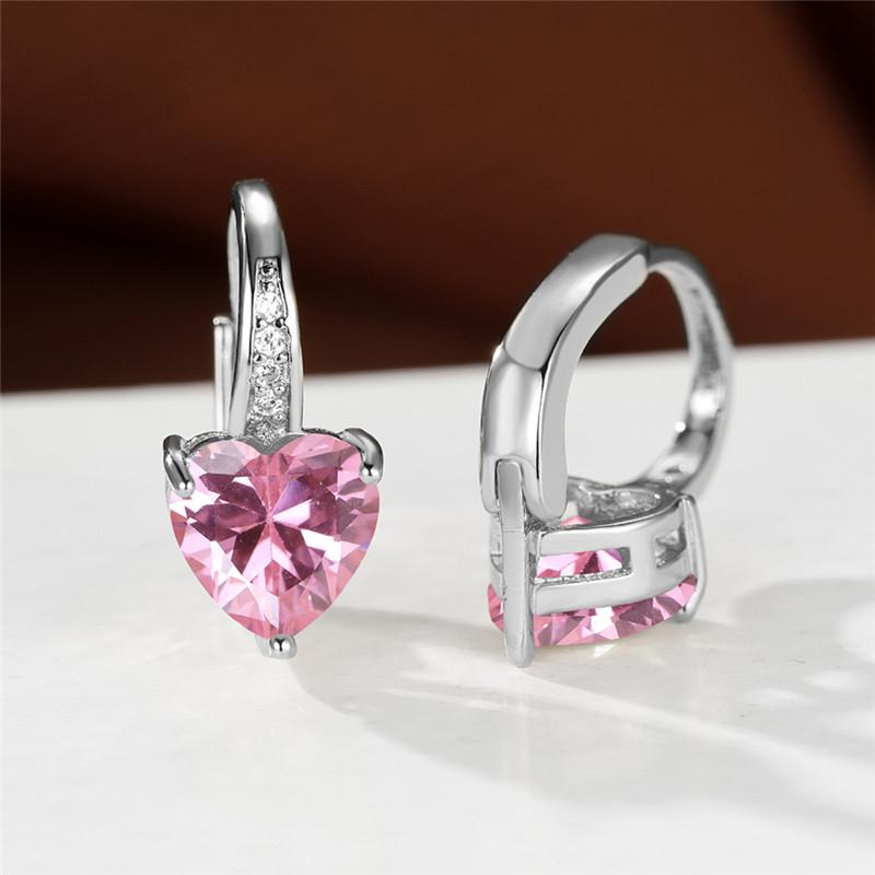 1 пара серег-клипс из серебра/розового/желтого золота в форме сердца с розовым камнем, обручальное кольцо, висячие серьги-крючки, ювелирные изделия