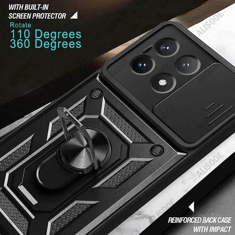 Capa For POCO X6 Pro 5G Case Armor Slide Camera Lens Protection Back Cover for Xiaomi POCO X6 Pro 5G Ring Stand Shockproof Funda