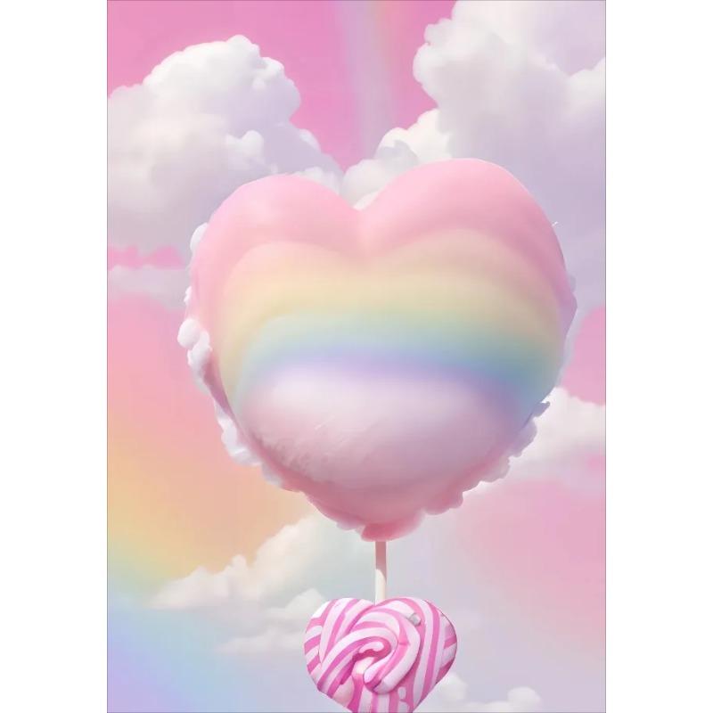 Colored Cotton Candy Rainbow Love Heart Posters Prints Canvas Printing Wall Art Picture for Girl Room Dessert Shop Decor Gifts