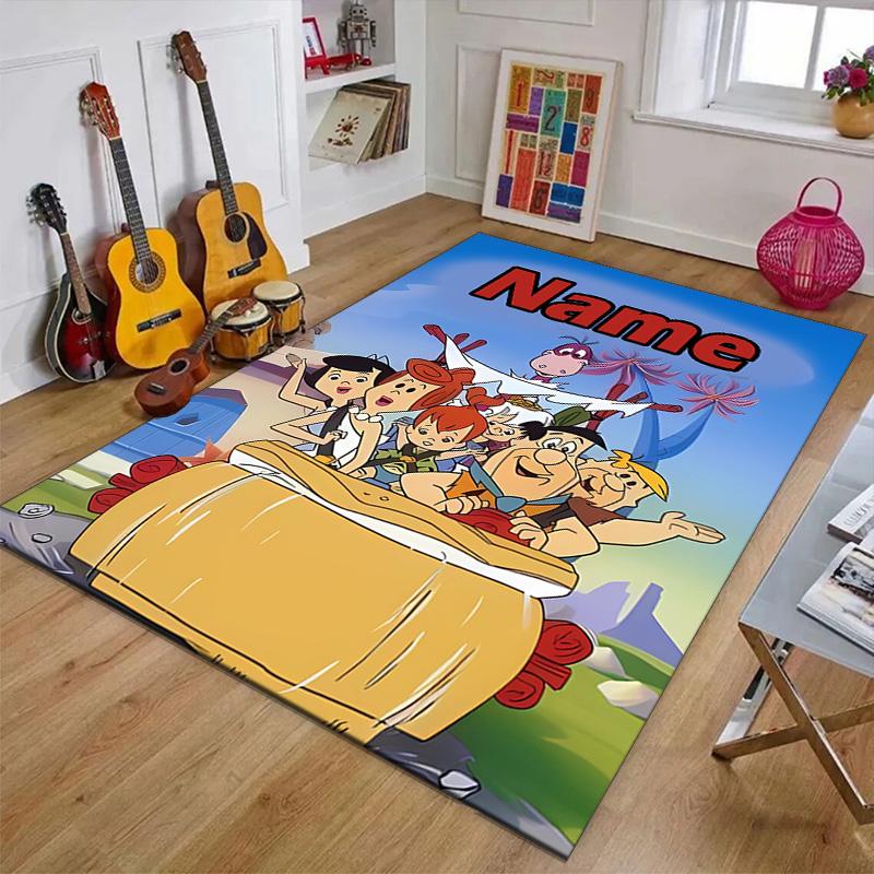 Custom Flintstone Mat Personalized Name, Polyester Washable Indoor Entryway Rug, Gift for Christmas, Easter, Thanksgiving Day