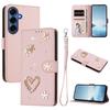 Double-Layer Heart Floral Vegan Leather Phone Case For Samsung Galaxy S26+ 5G, Magnetic Flip Wallet Cover With Wrist Strap & Card Slots