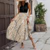 Women's Casual And Fashionable V-neck  Sleeveless Printing Mid Length Dress