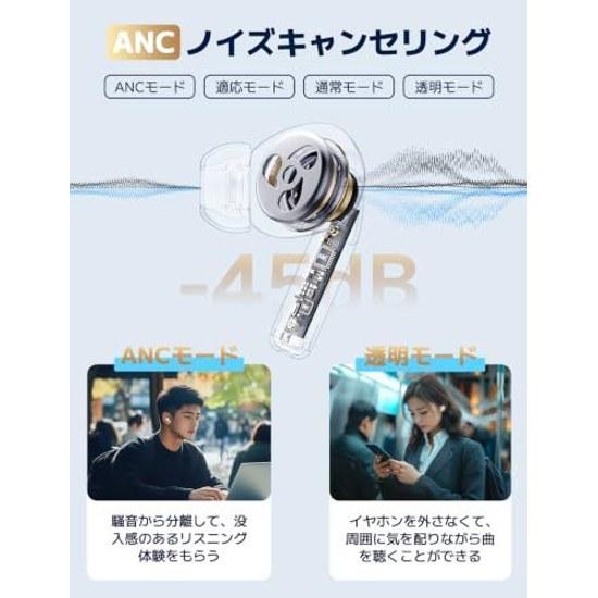 Bluetooth Earphones2026 Concept ModelANCVarious Functions Touch PanelEquipped Display 3.7g per Ear Compact Lightweight (White)