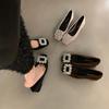 New Early Spring Rhinestone Single Shoes Black Square Head High-end Mary Jane Shoes Comfortable