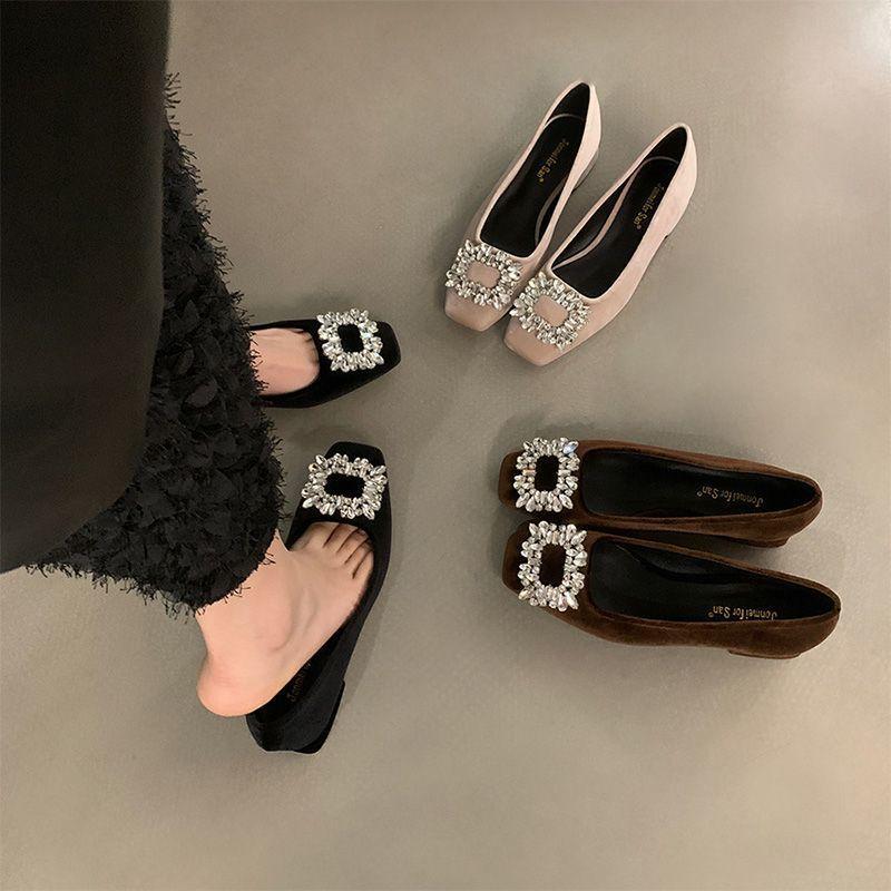 New Early Spring Rhinestone Single Shoes Black Square Head High-end Mary Jane Shoes Comfortable