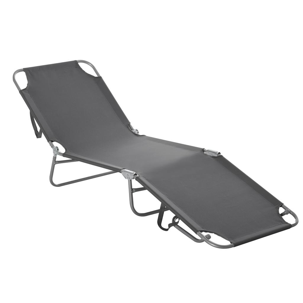 Folding Sun Lounger, Adjustable Backrest, Metal, Polyester, Grey