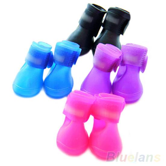 4Pcs Pet Shoes Dog Waterproof Rain Boots Booties Rubber Shoes Candy Colors