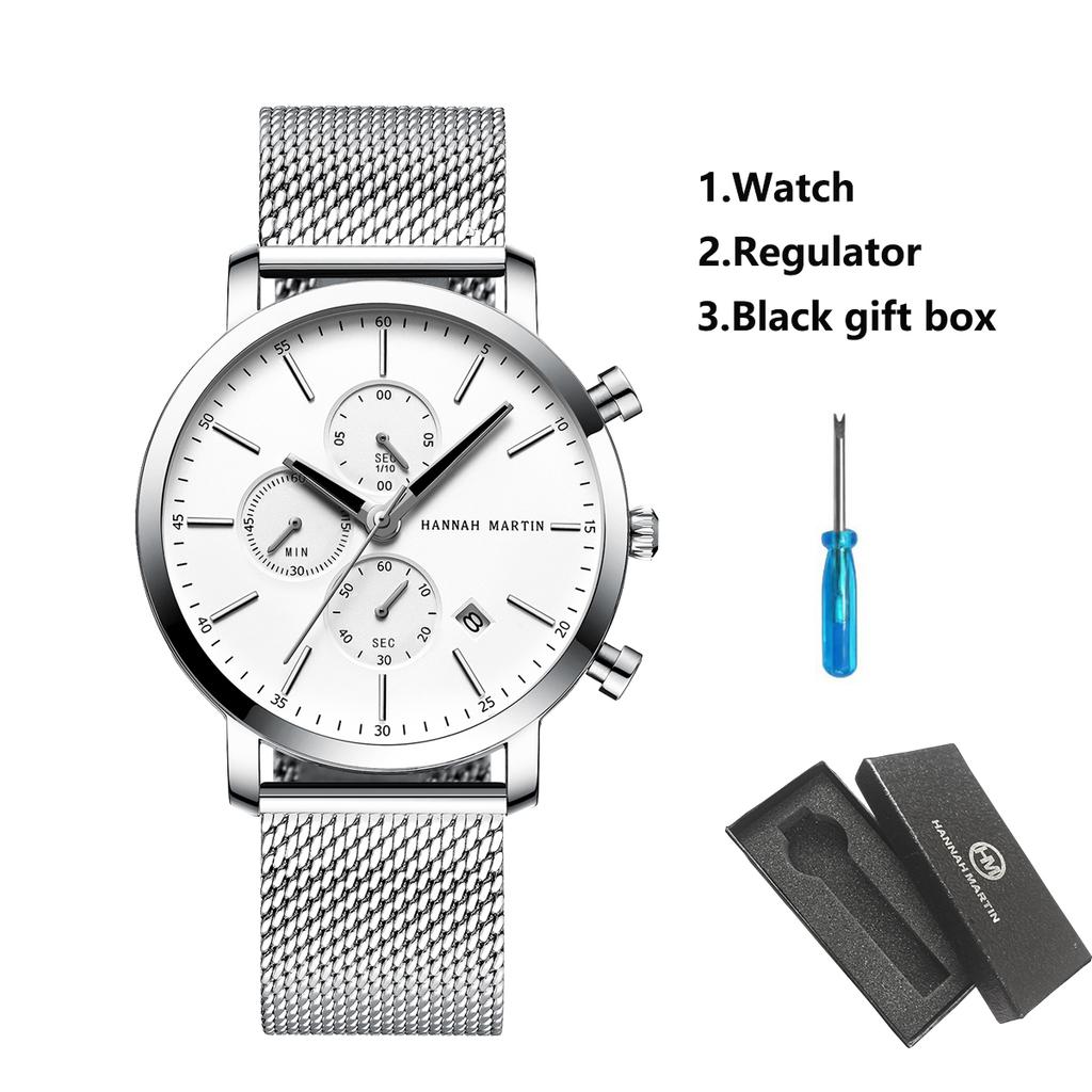 Hannah Martin 109Men Watch Black Stainless Steel Fashion Waterproof Sports Multifunctional Quartz Watch Relogio Masculino