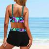 Женский купальник с бретелями и красочным флуоресцентным принтом, бикини с коротким топом, купальник