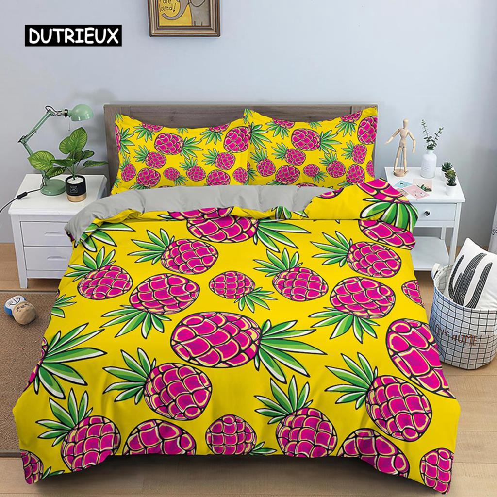 Ананасовый пододеяльник, комплект постельного белья размера Queen, детский комплект постельного белья с разноцветным рисунком ананаса для девочек и подростков, комплект постельного белья с фруктами из полиэстера