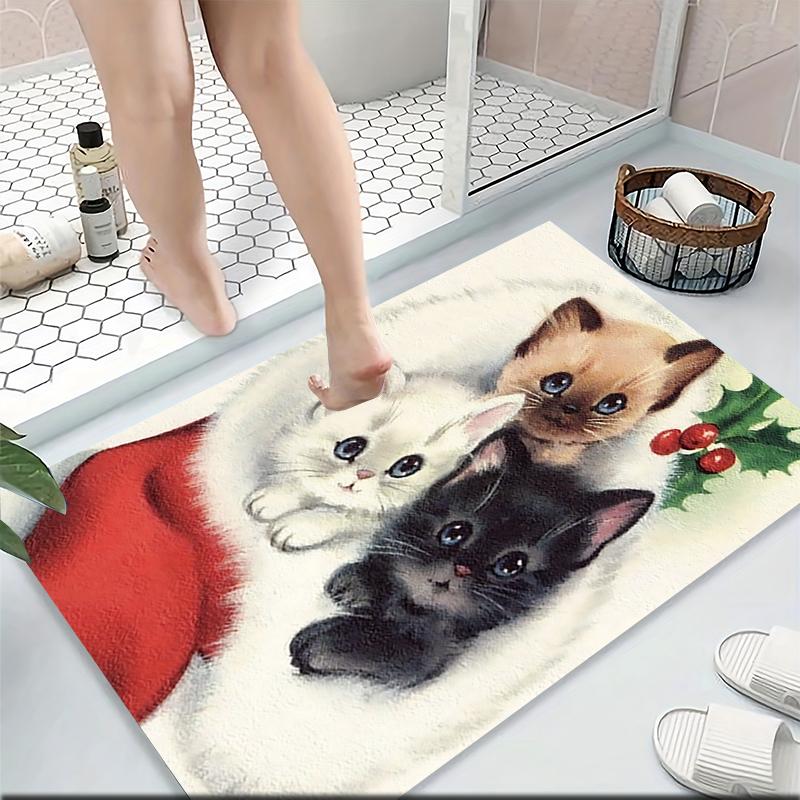 Christmas Kittens Santa'S Hat Carpet Rug Soft Washable Anti Slip Home Living Room Sofa Mats Personalized Christmas Rug