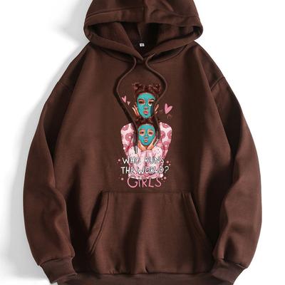 Модный повседневный женский принт свободный с капюшоном и воротником-рюкзаком флисовый свитер куртка весна и осень женский топ