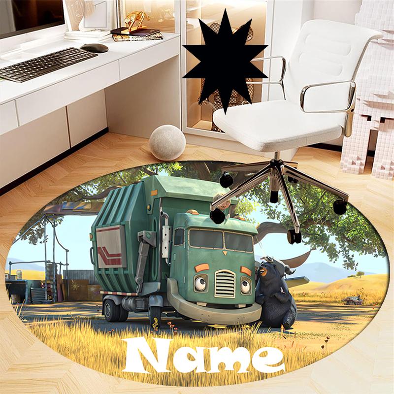 Custom Name Trash Truck Printed Round Rug Carpet Chair Rug Area Rug Entryway Doormats,for Office Chair Living Room Bedroom Kitchen Room.