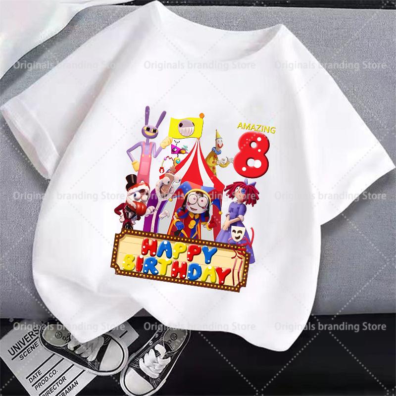 The Amazing Digital Circus Theme Birthday Short Sleeves Boy Girl T-Shirt Kid Party Clothes Kawaii Round Neck Tops Baby Clothing