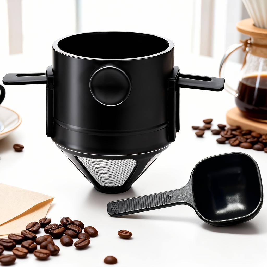 Капельная кофеварка pour over с ложкой, Многоразовые фильтры для кофе pour over из нержавеющей стали, Легко моющийся походный фильтр для кофе