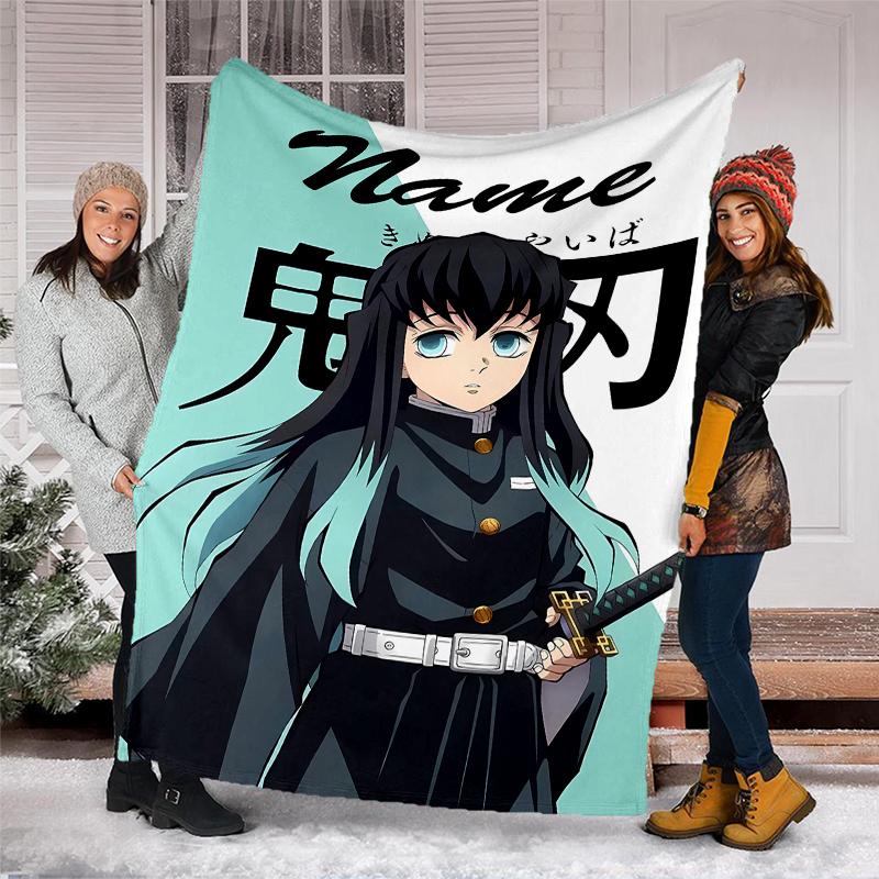 Personalized Custom Name Blanket - Demon Slayer character theme Print Design,Blanket for Sofa,Bed,Travel,Camping - Soft and Warm, Great Gift