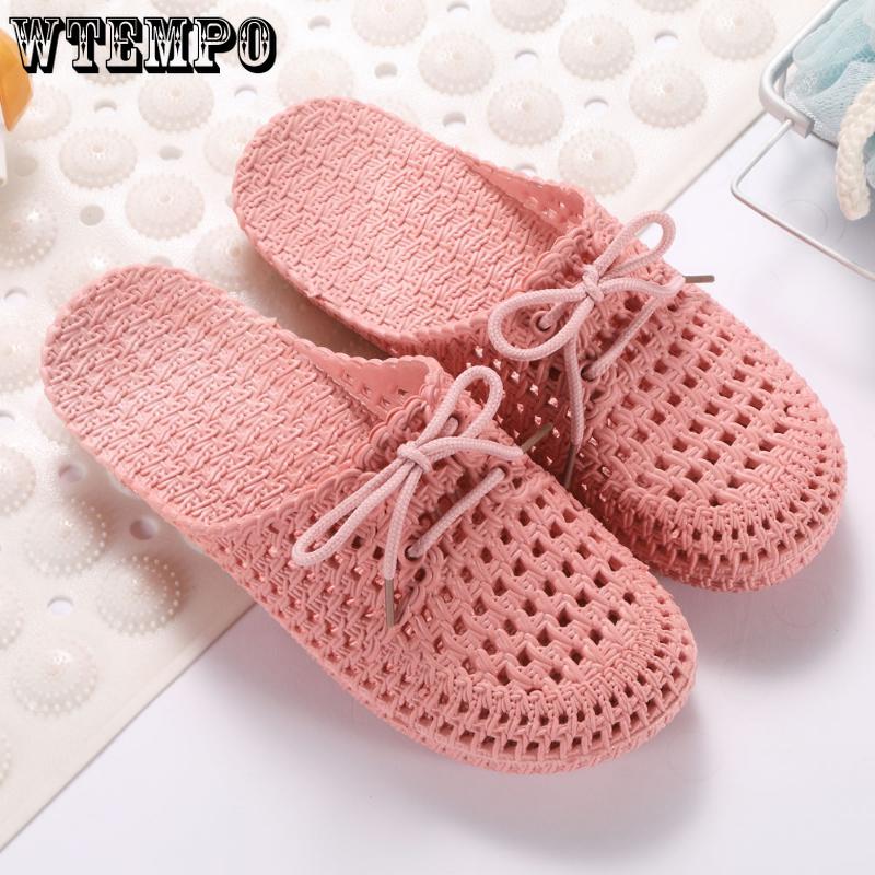 PVC Slides Women's Outer Wear Holey Shoes Summer Soft Bottom Thick Bottom Sandals Home Bathroom Hollow Wrapped Toe Slipper Outdoor Beach Flip-flops