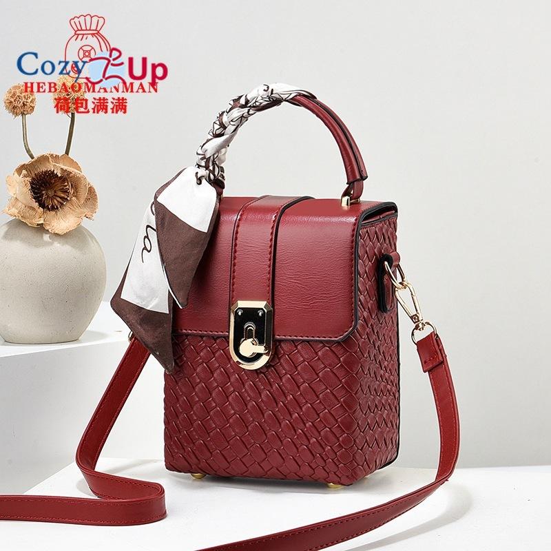 Cozy Up New Soft Leather Phone Bag Fashionable Mini Square Bag Versatile Handbag Silk Scarf Decoration Single Shoulder Crossbody Bags