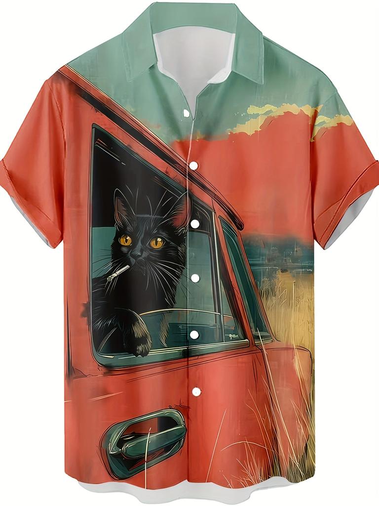 Funny Cartoon Cat 3D Printed Men's Shirt For Men Funny Dinosaur Graphic T-Shirts Fashion Casual Oversized Men's Clothing