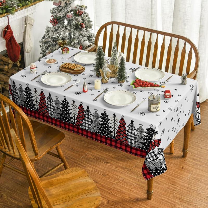 Christmas Polyester Tablecloth Snowman Print Decorative Cloth Light And DirtResistant Restaurant Atmosphere Decorative Long Tablecloth