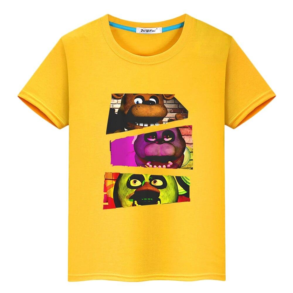 Летняя футболка FNAF из 100% хлопка с мультяшным принтом, аниме-футболки, короткие топы для мальчиков, футболка с изображением медведя и кролика, y2k, цельная детская одежда для девочек