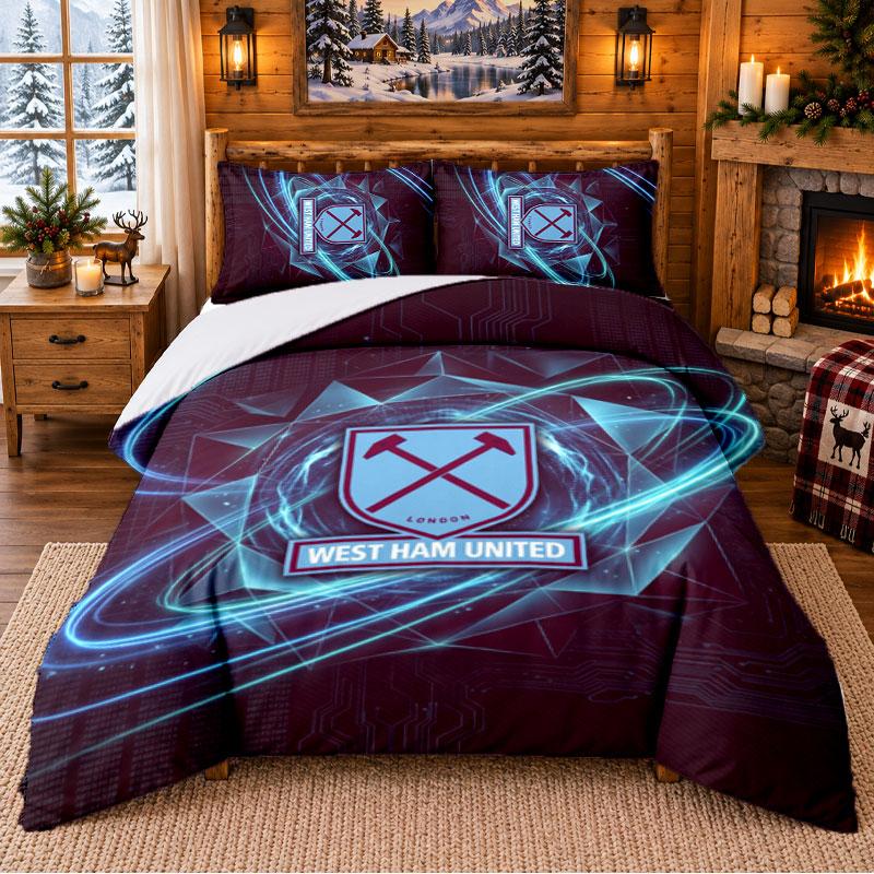 Printed 3Pcs Bedding Set West Ham United Football Pattern Bed Sheet Pillowcase For Bedroom Decor