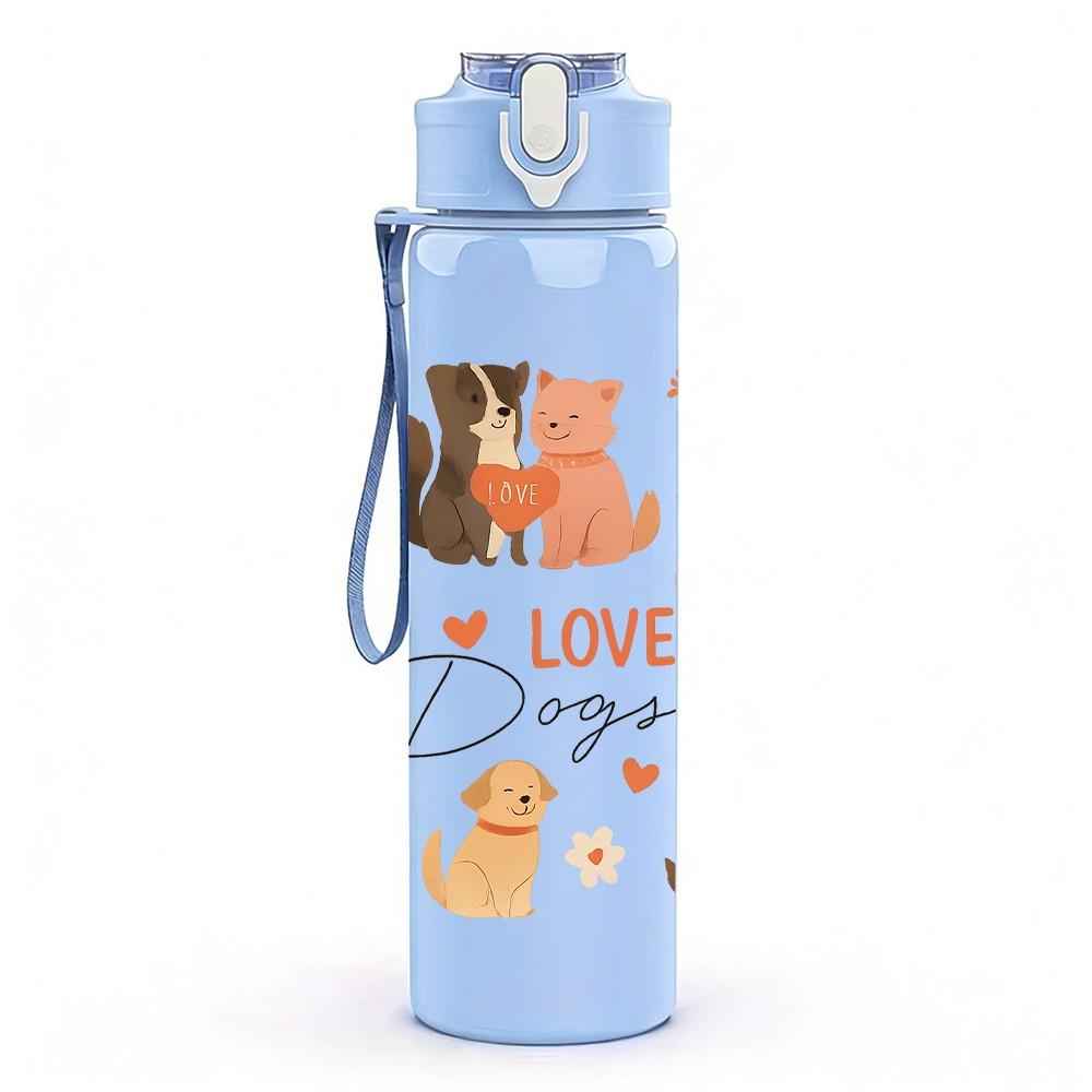 1PC Love Dog Cat Sticker Pack 750ml Color Plastic Sports Water Bottle Leakproof Flip Straw Lid Suitable for Sports Office Home Use