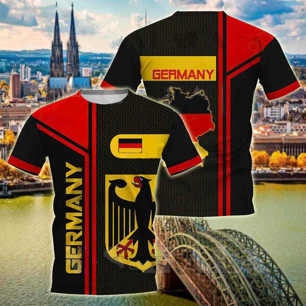 German Men's T-shirt Street Casual Top German Flag Print Oversize Shirts Street Hip Hop Harajuku Vintage Clothes O-neck Pullover