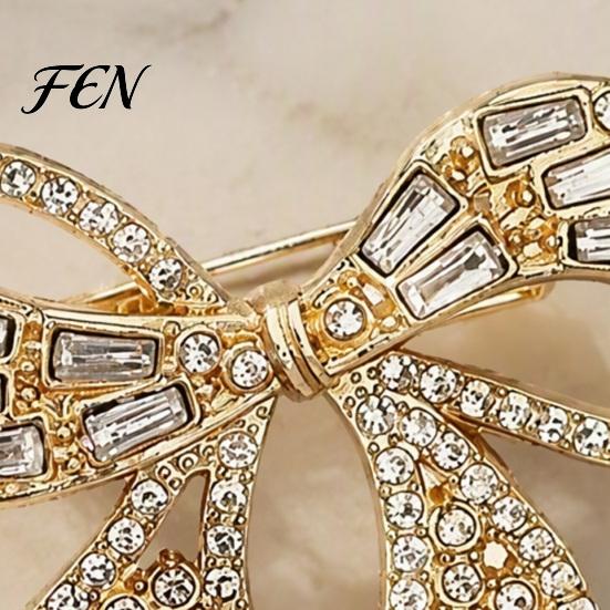 Vintage Bow Badge Sparkling Rhinestone Brooch, Mini Bowknot Shaped Lapel Clothing Jewelry Accessory Pin, for Women Girls Fashion