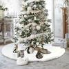 Christmas Tree Skirt, White Faux Fur Plush Mat with Gold Snowflake, Xmas Tree Base Apron, Navidad Noel Home New Year Decor