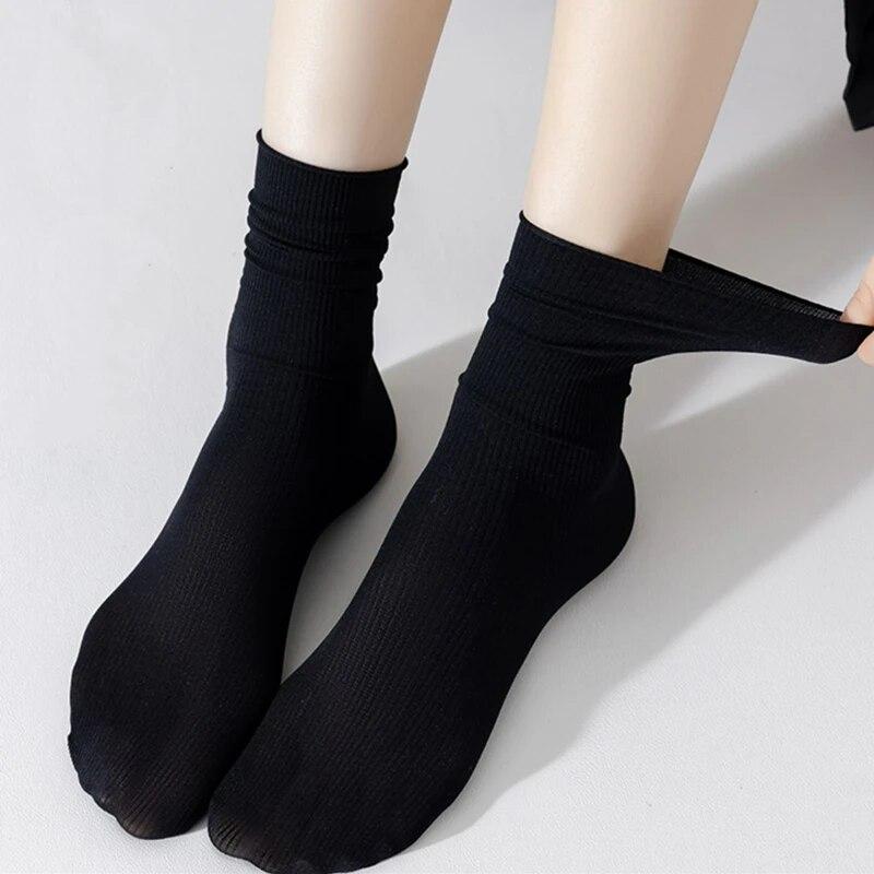 5/10 Pairs Thin Ice Silk Women's Long Tube Socks Summer Cool Mid Calf Socks Black and White Ice Ice Socks Pile Pile Ladies' Socks