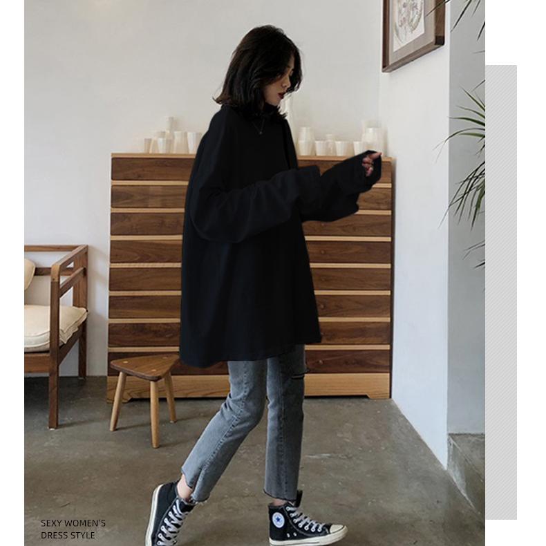 Весна-Осень, однотонная простая футболка большого размера, мягкая длинная футболка в стиле Харадзюку, женские универсальные футболки, женские белые, желто-зеленые, черные топы с длинными рукавами