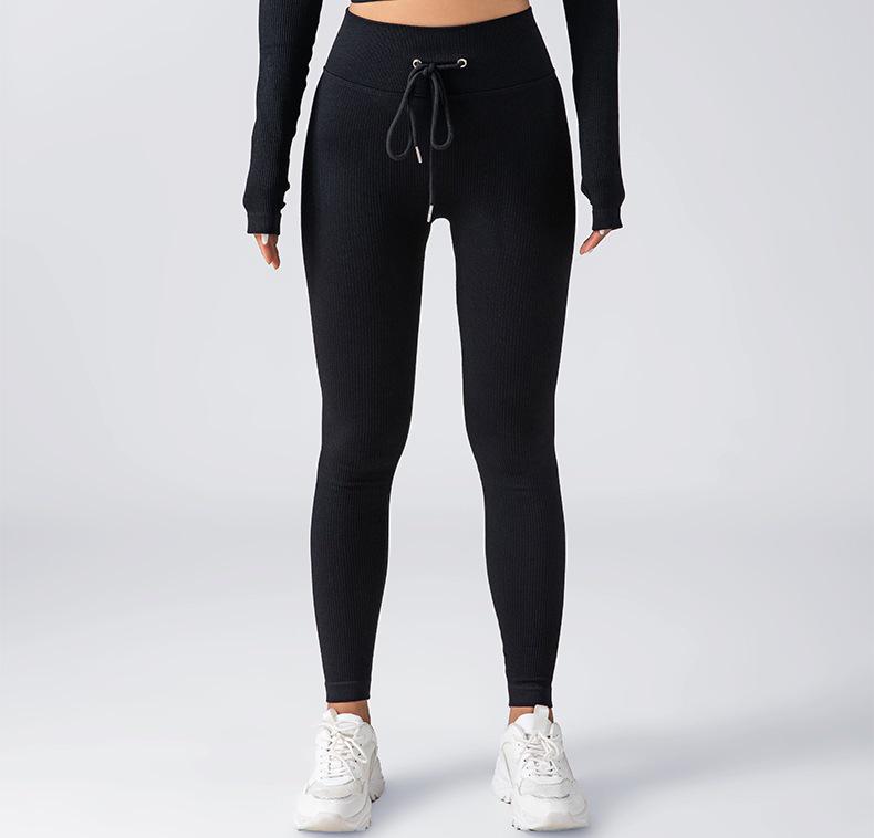 Women's Seamless Fitness Yoga Set: Zipper Long-Sleeve Top & Drawstring Hip-Lifting Trousers