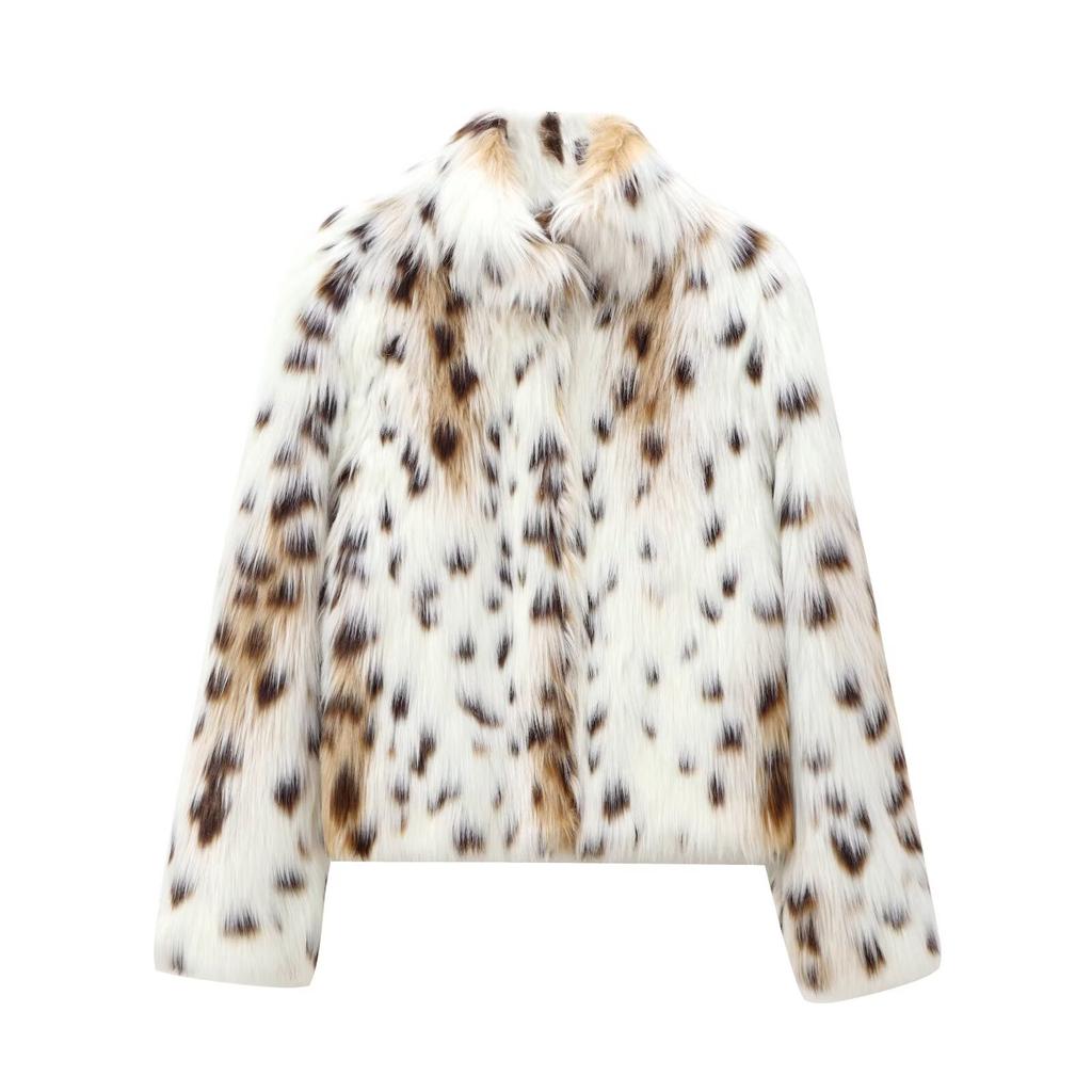 Куртка из искусственного меха серии Traf Winter Arrival, женское пальто с леопардовым принтом, длинное пальто с рукавами