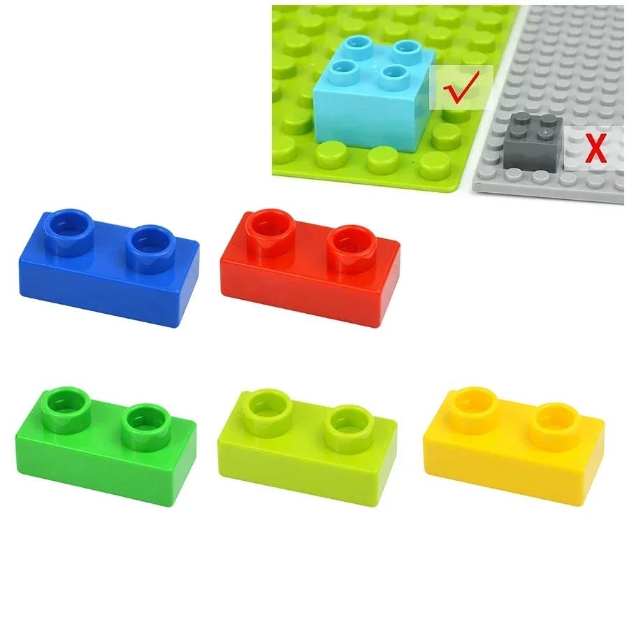 Большой размер, тонкий строительный блок 1x2 точки, 20 шт., аксессуары для сборки, 1*2 кирпича, сделай сам, игрушки для креативного города, совместимые с большими Duploes