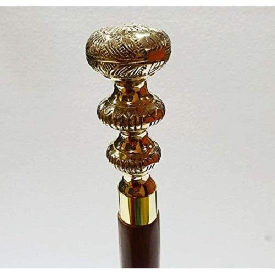 Antiques Era Brass Nautical Designer Round Brass Knob Handle Antique Victorian 36inch Wooden Walking Stick Collectible Men's & Women's Gift for Elders