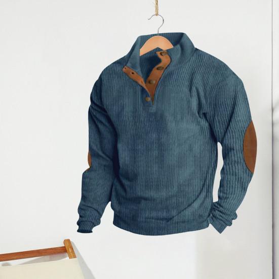 Весна Осень Мужской Топ Цветные Блоки Лоскутная Ретро Стиль Полуоткрытый Воротник Стойка Толстовка Плюс Размер Свободный