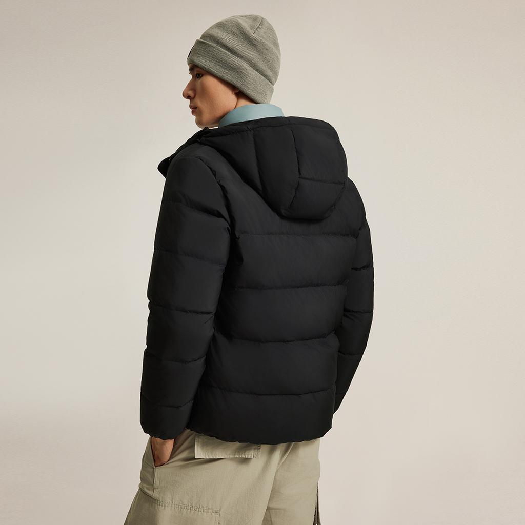 Li-Ning Баскетбольная серия однотонная с капюшоном универсальная уличная морозостойкая повседневная короткая зимняя пуховая куртка мужская верхняя одежда черного цвета AYMU001-1