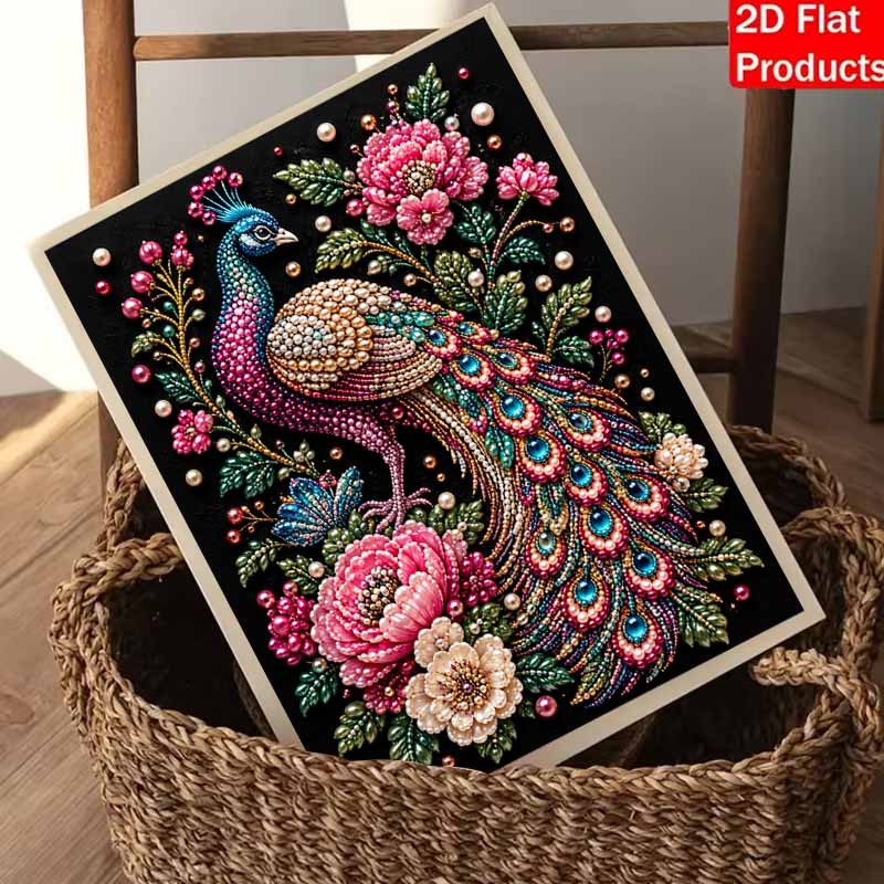 DIY Peacock and Flowers Pearl Diamond Painting Kit. suitable for beginners. home wall decoration. handmade gift.