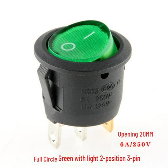 Кулисный переключатель KCD1: Круглый, Подсветка, 2/3/4-контактный, 2/3-позиционный, 6A 250V, Отверстие 20 мм.