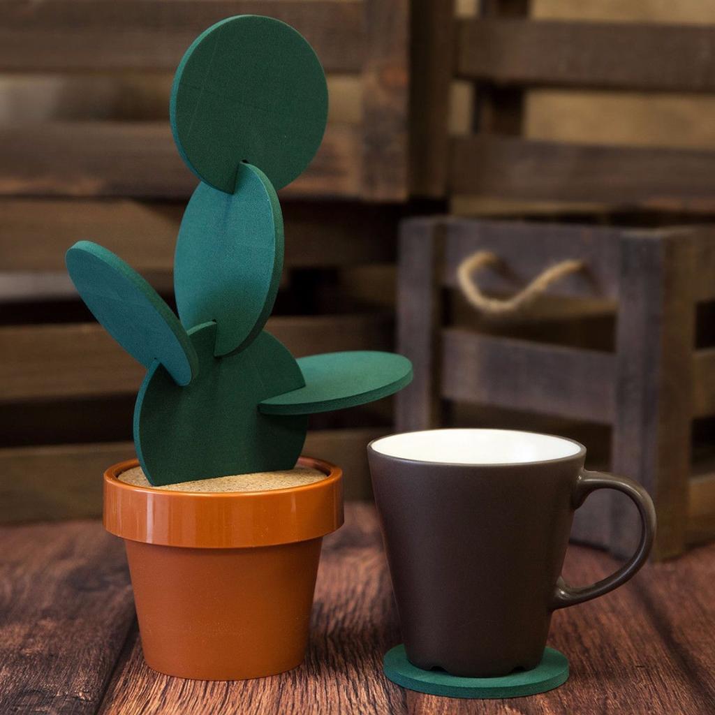 6Pcs/Set Cactus Coasters Cup Beverage Mats Pads With Plastic Flower Pot Holder