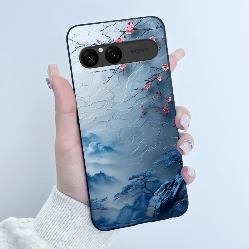 Cute Case For Sony Xperia 10 VII Fundas Capa Printing Shell Protective Cover Soft Silicone Cartoon Black Casing Coque
