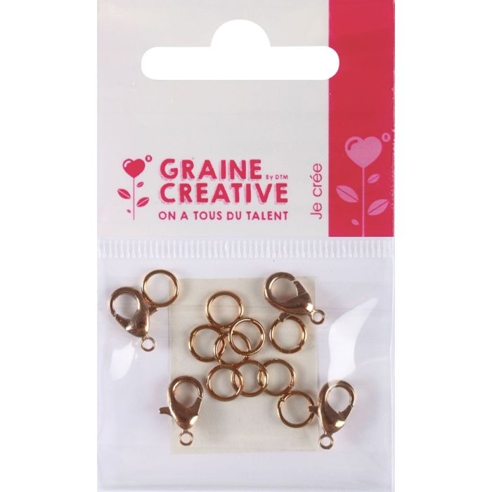 Fermoirs mousquetons et anneaux brisés - DTM - Lot de 4 fermoirs et 10 anneaux - Couleur bronze - Mixte - 10 mm