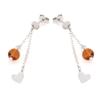 [R5663] - Silver Earrings 'Inspiration' Cognac Amber (rhodium) - 35 Mm - Heart 8 Mm - Pearl 6 Mm