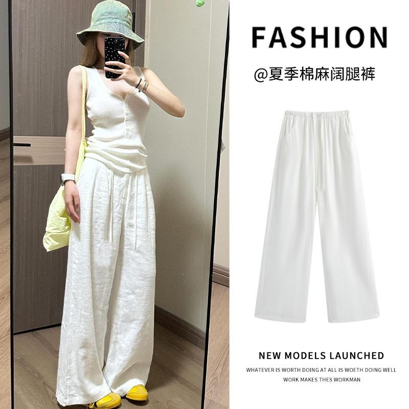 White Cotton and Linen Wide-leg Pants Women's Summer Thin New Loose and Lazy Casual Small Linen Straight-leg Pants