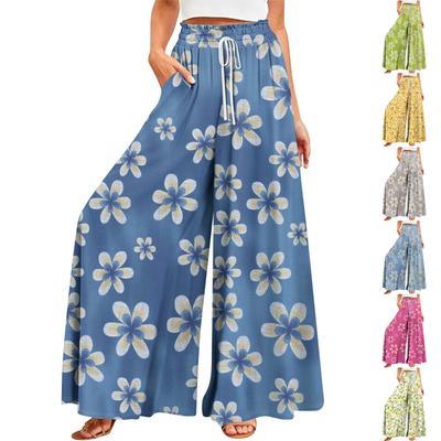Женские летние широкие брюки с высокой талией и струящимися карманами, модные повседневные повседневные пляжные брюки в богемном стиле с принтом