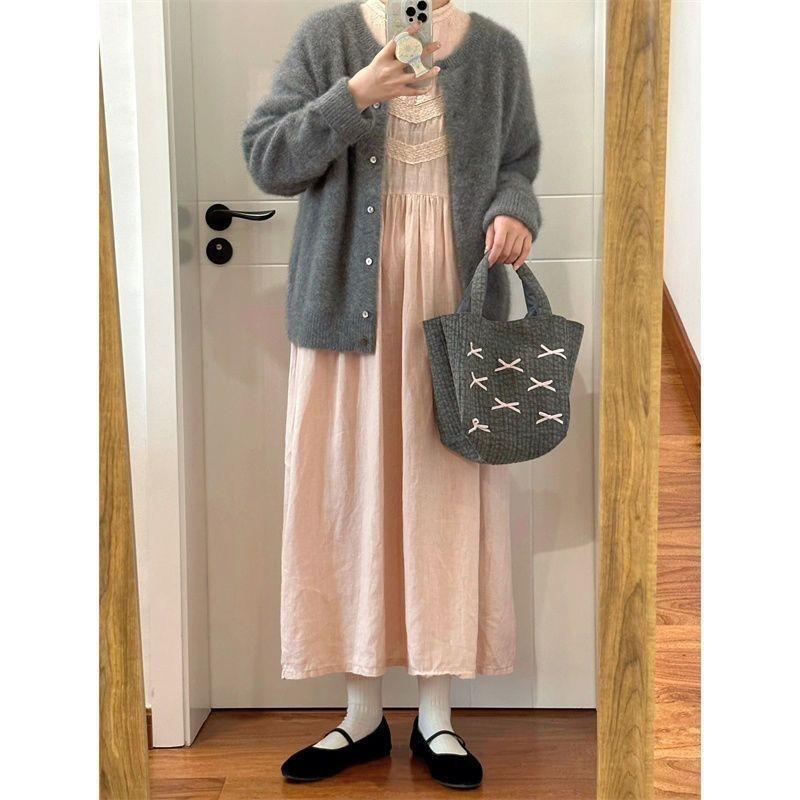 Модная корейская стильная популярная балетная сумка с милым бантом из милого хлопка для отдыха, универсальная сумка для хранения, трендовые сумки через плечо для поездок на работу