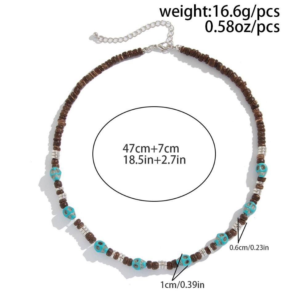 Gothic Skull Beaded Necklace Boho Wooden Choker Vintage Coconut Shell Necklace Party