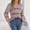 Women's Autumn and Winter Casual Lantern Sleeve Color Collision Heart Pullover Sweater